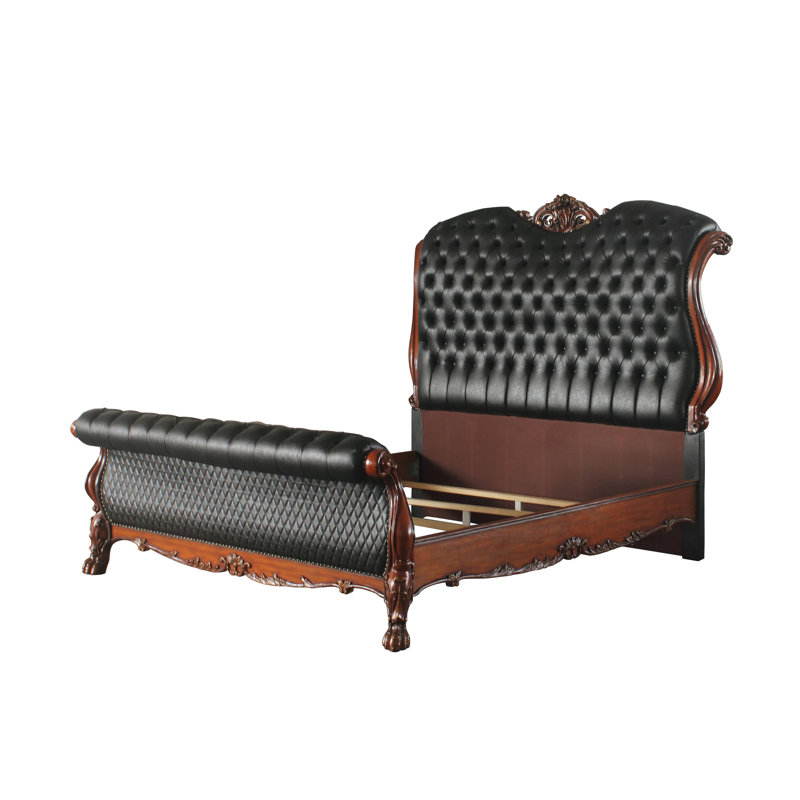 Adison Cherry Oak Vegan Leather Sleigh Bed