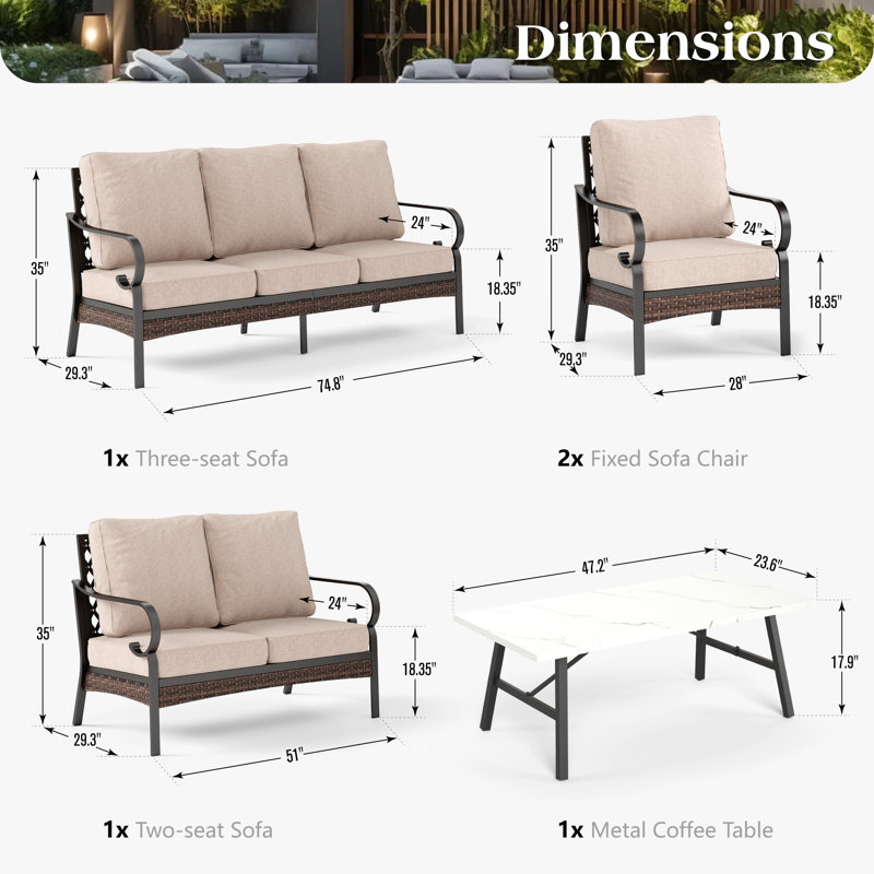7 - Person Outdoor Furniture Sets With Thick Cushions, Beige