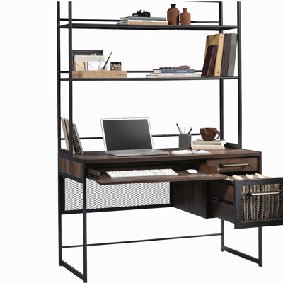 Bureau industriel avec huche, finition brune