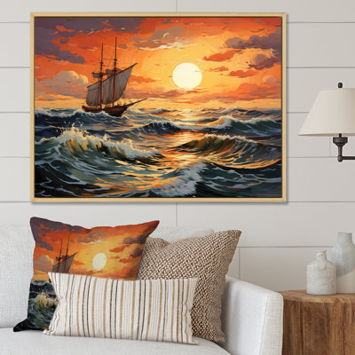 Orange Tealboat Energetic Storm I - Boat Canvas Wall Art