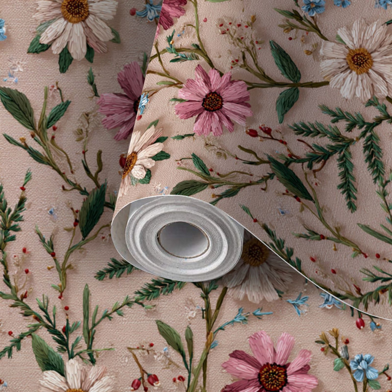 Papier peint auto-adhésif à peler et coller Dreamy Floral Vine Meadow, 117.6" L x 17.5" W