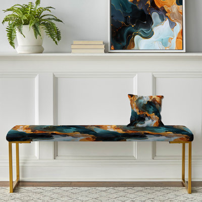 Marble Upholstered Gold Bench
