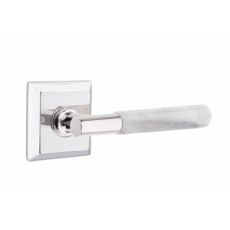 Ensemble de leviers de passage Emtek Select, rosette Quincy, tige en T et poignée en marbre, Chrome poli / marbre blanc