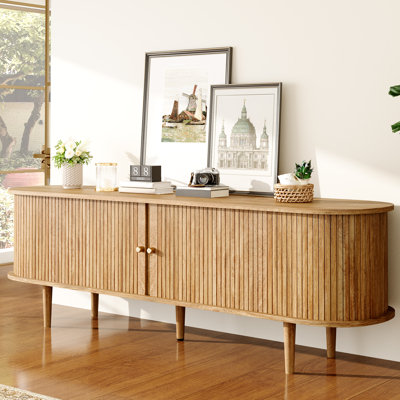 Meuble télé 70 po Mid-Century moderne avec pieds Jabbawy et bois massif, jaune
