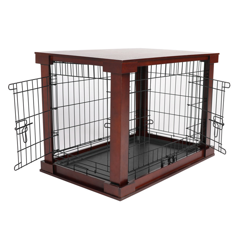 Ansel Decorative Pet Kennel with Wooden Protection Cover, Divider Insert, 22.09" H  x 20.71" W x 27.2" D, Brown
