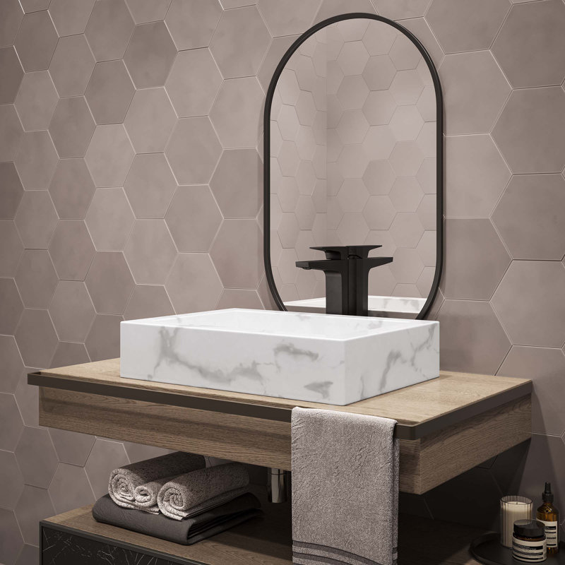 Lavabo de salle de bain vasque en céramique 22 po Voltaire, Marbre blanc