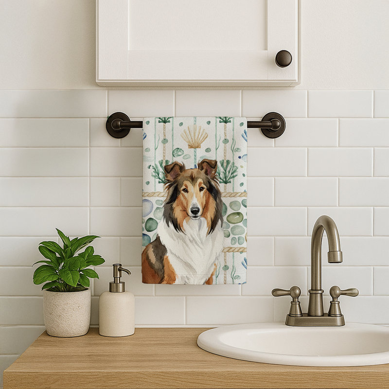 Sable Collie Coastal Sea Glass Kitchen Towel, Sable Collie