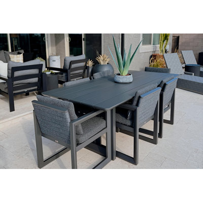  Outdoor Dining Set For 6 Aluminum Extra Long Patio Furniture Table And Chairs Set With All Weather Thick Cushion Rectangular Patio Dining Sets