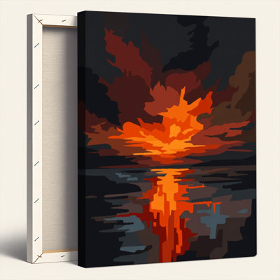 Ensemble de 1 tableau sur toile « Coucher de soleil flamboyant »
