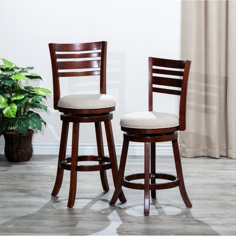 Tabouret de comptoir de 24 po avec finition cerisier et siège en tissu beige, dossier pivotant à lattes pour une expérience confortable en cerisier, tissu, utilisation quotidienne confortable