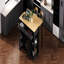 Îlot de cuisine de 47 po avec table de salle à manger extensible, table de cuisine en placage de bois d'hévéa avec support de rangement interne, prise de courant, îlot de cuisine avec rangement 2 tiroirs et 2 armoires, noir-1419268114