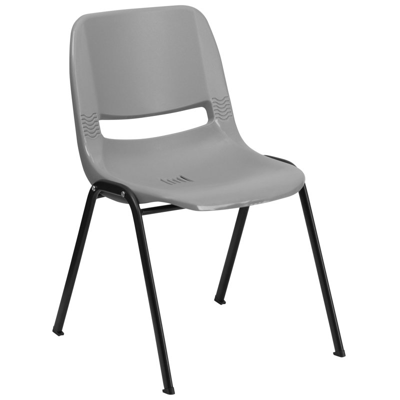 Gray Ergonomic Plastic Stackable Chair with Black Metal Frame
