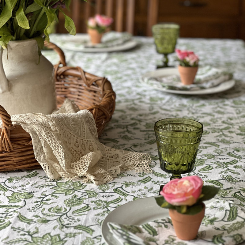 Green Chintz Tablecloth, 60" Square