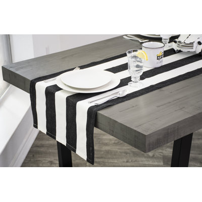 Cotton Black And White Stripe Table Runner
