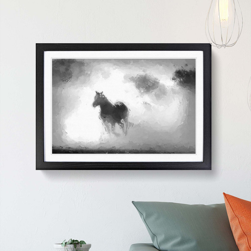 Horses in Abstract - Picture Frame Painting Print on MDF, 27cm H x 36cm W x 2cm D, Black Framed