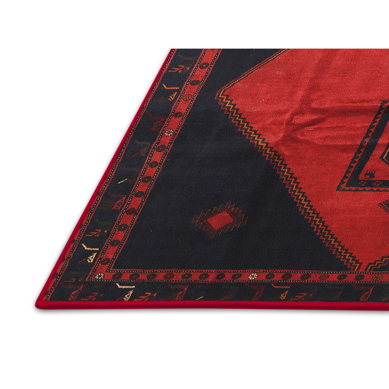 Tapis traditionnel rouge / noir, Rectangle 3 pi x 5 pi