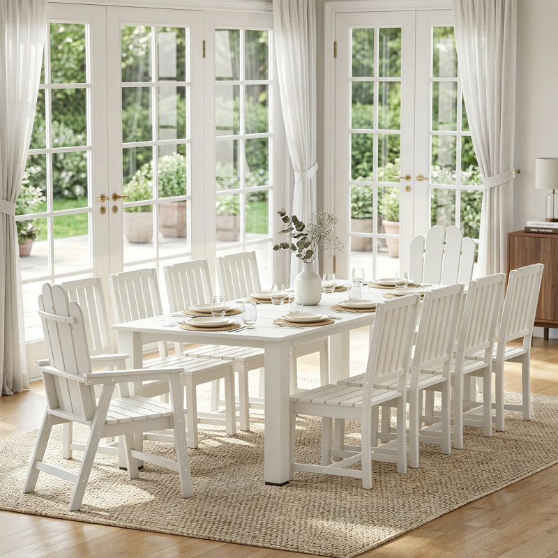 11-Piece Dining set for outdoor swimming pool, garden and lawn., White