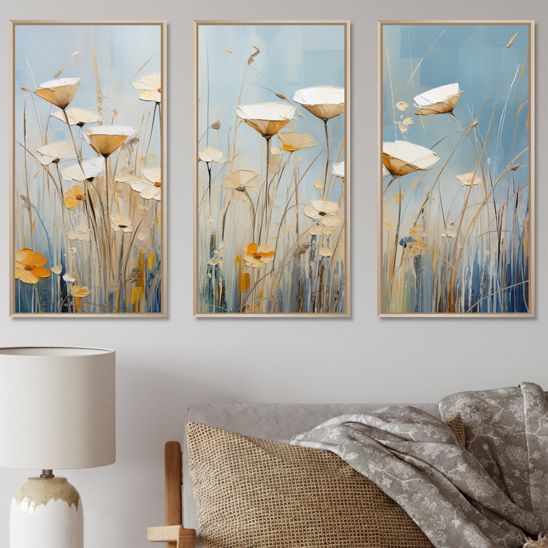 «Beige Minimalisme Wildflowers Breeze» - ensemble d'art mural fleurs sauvages, Cadre naturel flottant