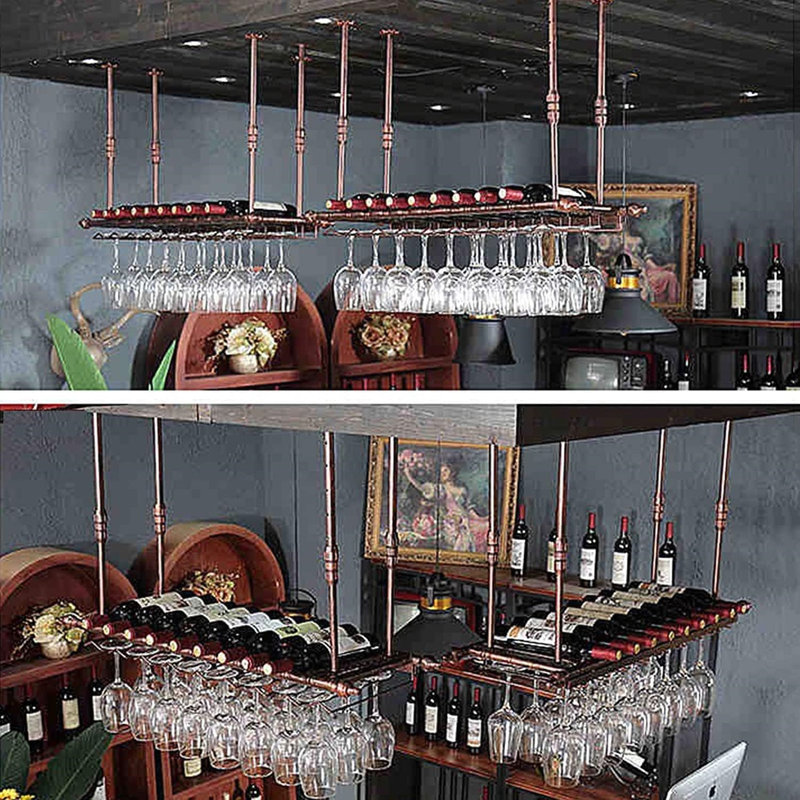Hanging Wine Bottle & Glass Rack Brown