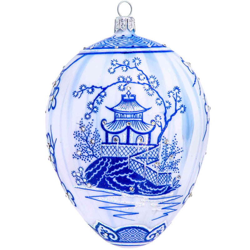 Glitterazzi Chinoserie White & Blue Jeweled Egg