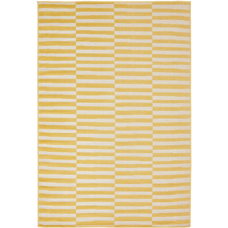 Tapis rayé ivoire / noir Arzilla, Jaune, Rectangle 4'1" x 6'1"