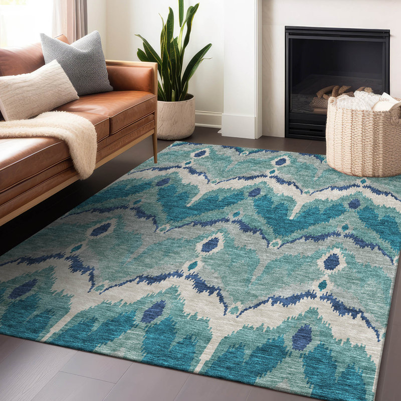 Premium Machine Washable Prisco Teal Rug, Rectangle 2'6" x 3'10"