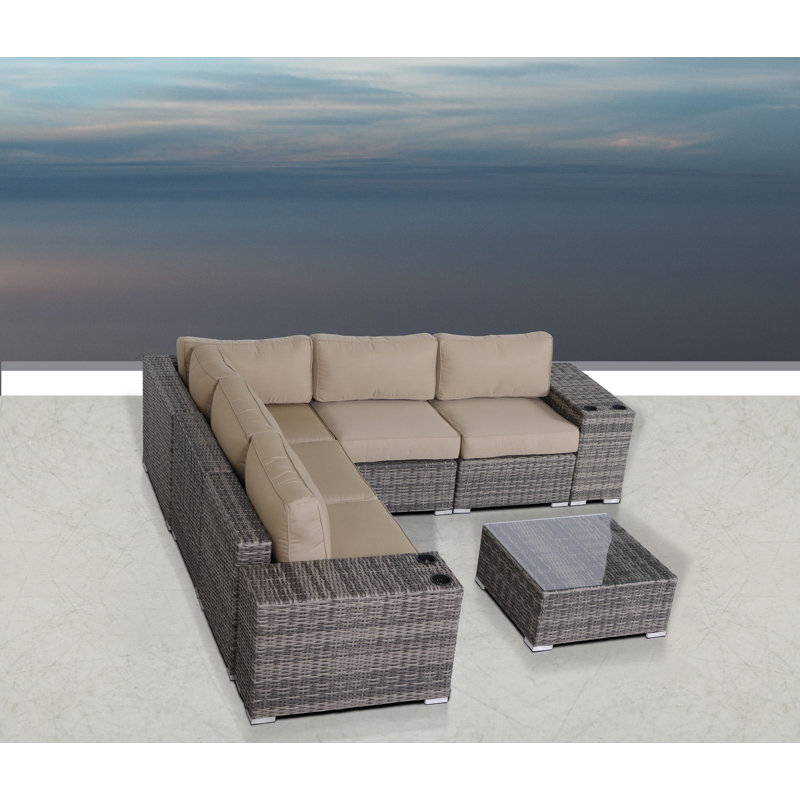 Wicker Fully Assembled 4 - Person Seating Group with Sunbrella Cushions, Beige, Mixed Gray
