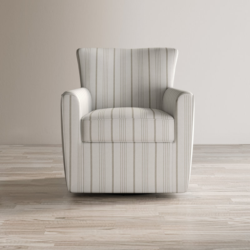 Aloisio 32.5'' Wide Swivel Armchair, Beige Stripe