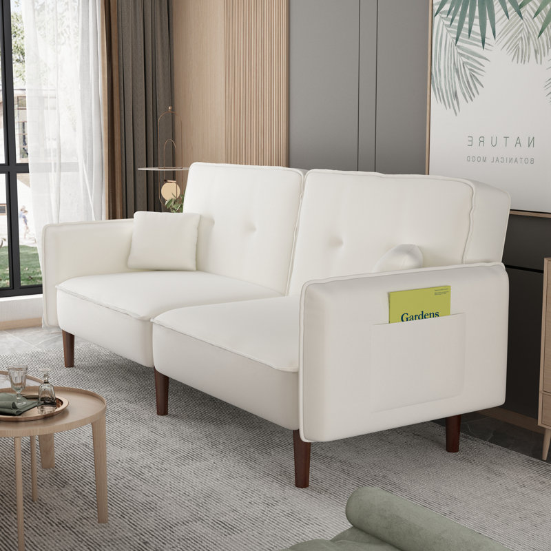 Bohlman Twin 75'' Upholstered Convertible Sofa, White Linen Blend
