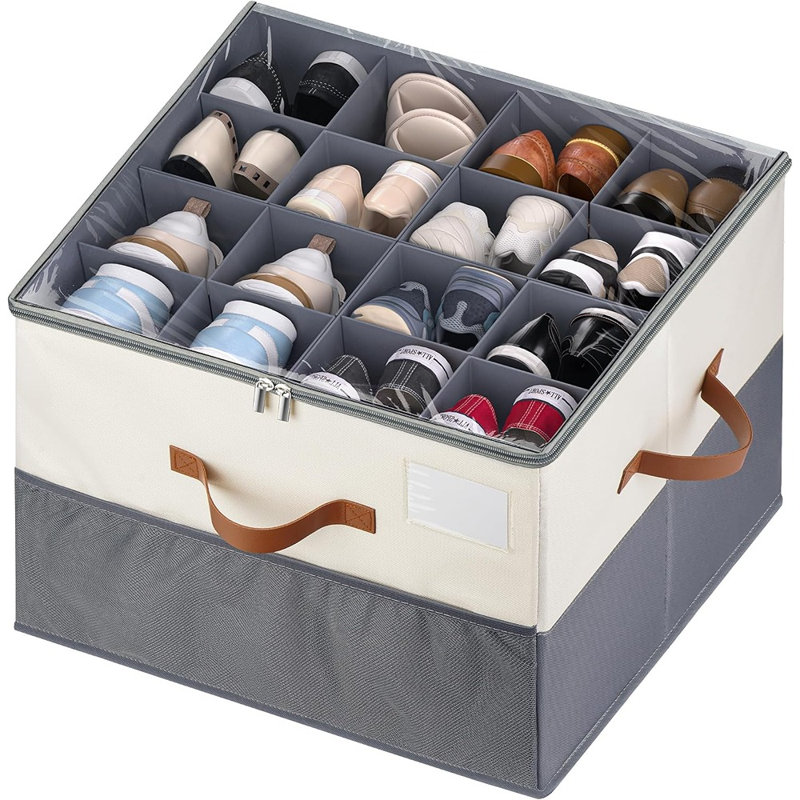 Rangement à chaussures ajustable avec couvercle transparent, séparateurs pliables et poignées renforcées pour garde-robe, entrée et chambre