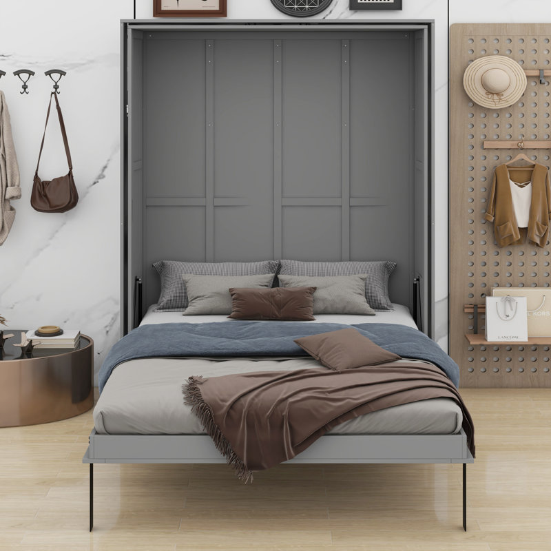 Lit escamotable rotatif peu encombrant avec supports de rangement cachés intégrés, Gris