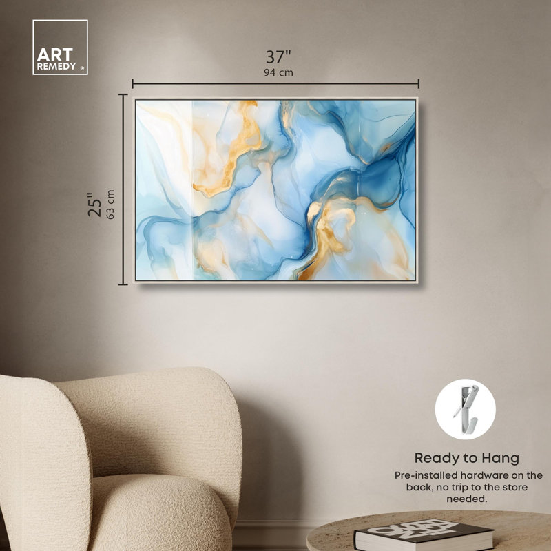Art mural bleu sarcelle sur toile bleu sarcelle , H 25 po x l 37 po, Encadrement argenté