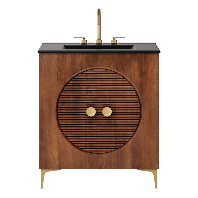 Meuble-lavabo en bois cannelé avec évier 30 po Vernon, Noir