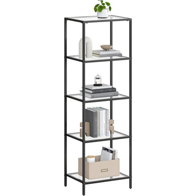 Bookcase, 5-tier Bookshelf, Slim Shelving Unit For Bedroom, Bathroom, Home Office, Tempered Glass, Steel Frame