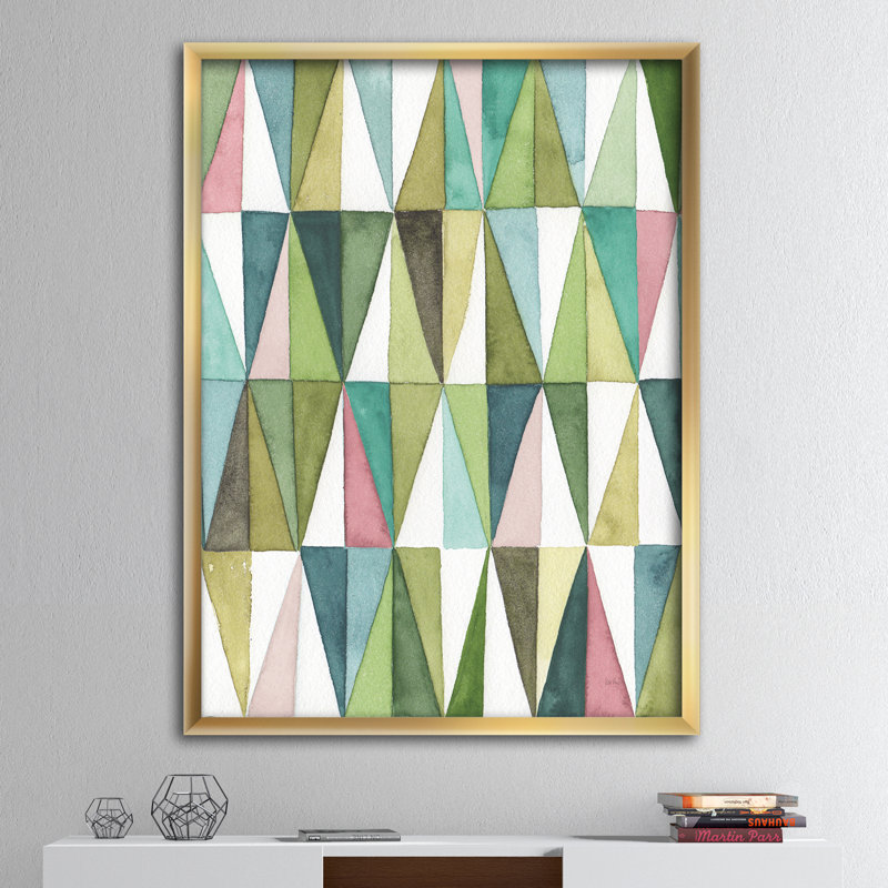« mixed green geometric pattern ii », reproduction d’image sur toile, H 46 po x l 36 po x P 1,5 po, Cadre doré