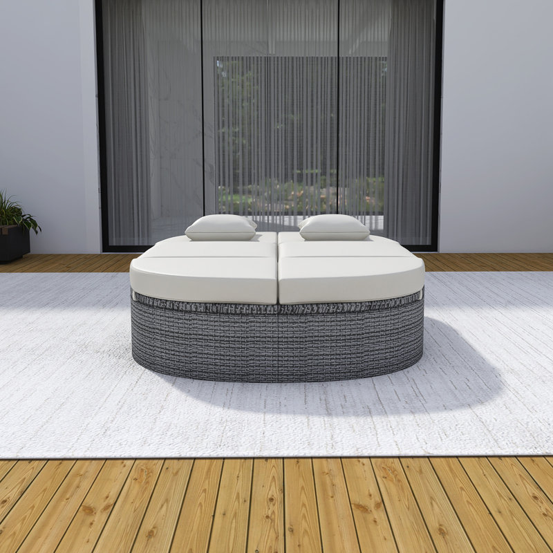 Lit de jour pour 2 personnes avec coussins et coussins, Beige/brun