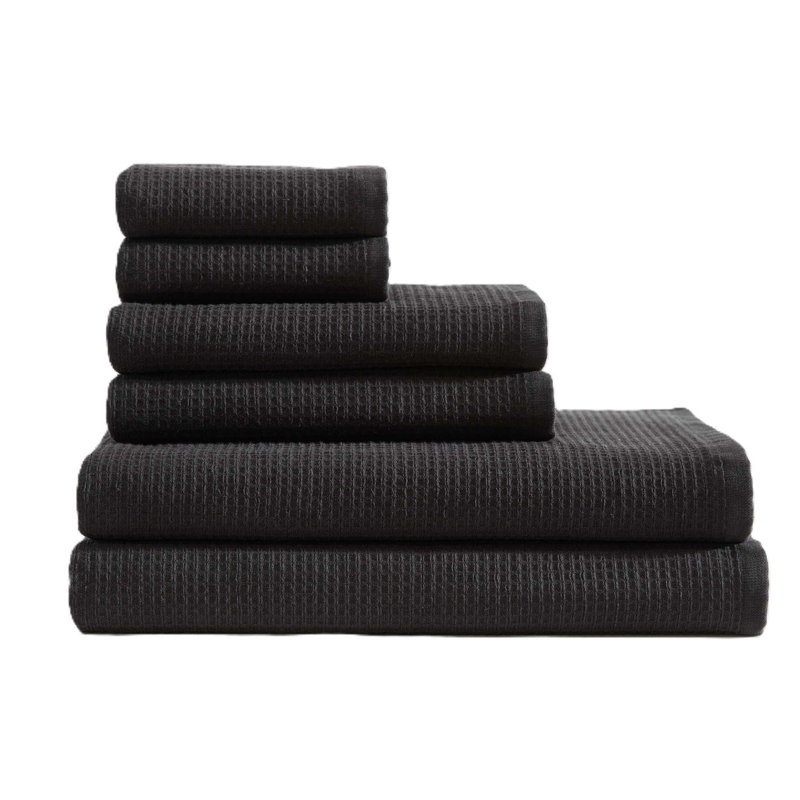 Calvin Klein Eternity Solid Cotton 3 Piece Towel Set, Black, 6 Piece Towel Set