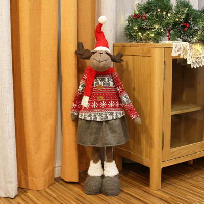 40 Inch Christmas Elk Decoration Large Standing Handmade Plush Doll With Retractable Spring Legs For Christmas Ornaments Home Holiday Decoration