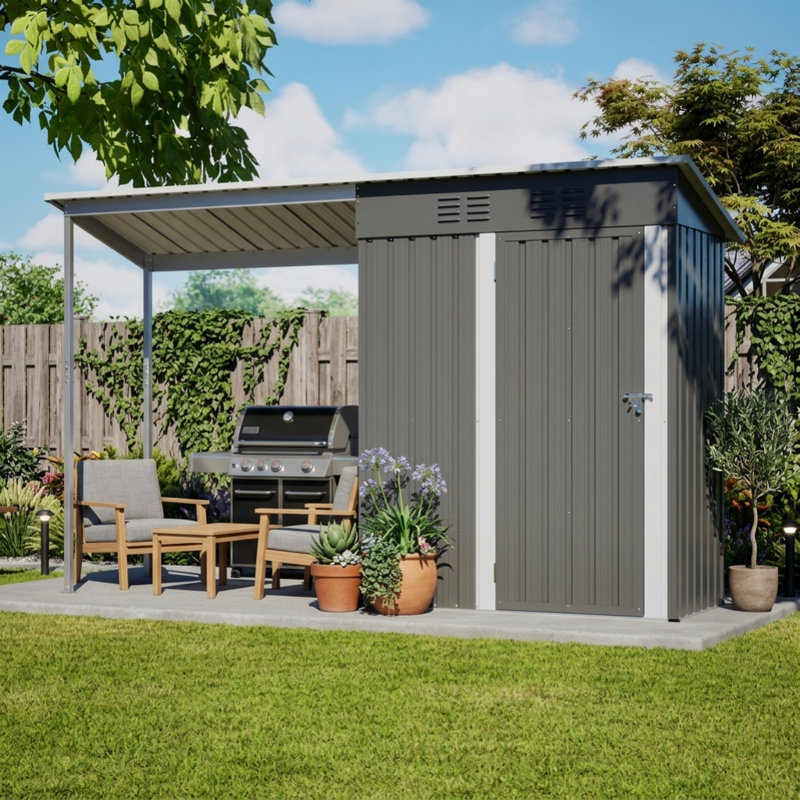 Remise de rangement extérieure 2-en-1 de 5 pi x 3 pi facile à assembler avec pavillon de jardin ouvert, abri anti-vent Lean-to pour le barbecue de la cour arrière et le rangement de l'équipement