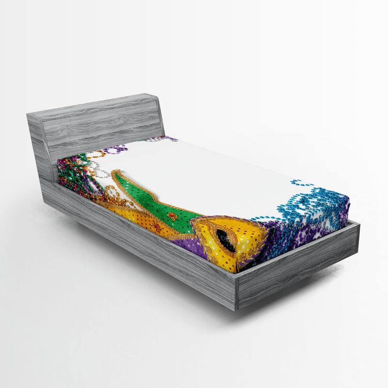 Multicolore drap-housse Ambesonne Mardi Gras, Twin Fitted Sheet
