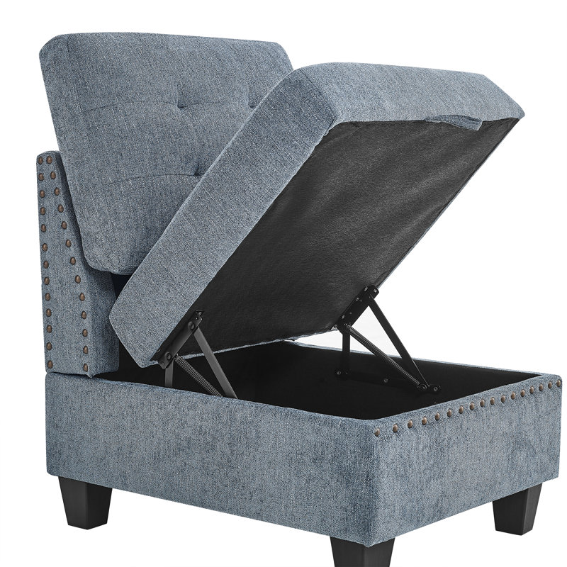 Canapé modulaire réversible en coin Behm, Chenille bleu marine