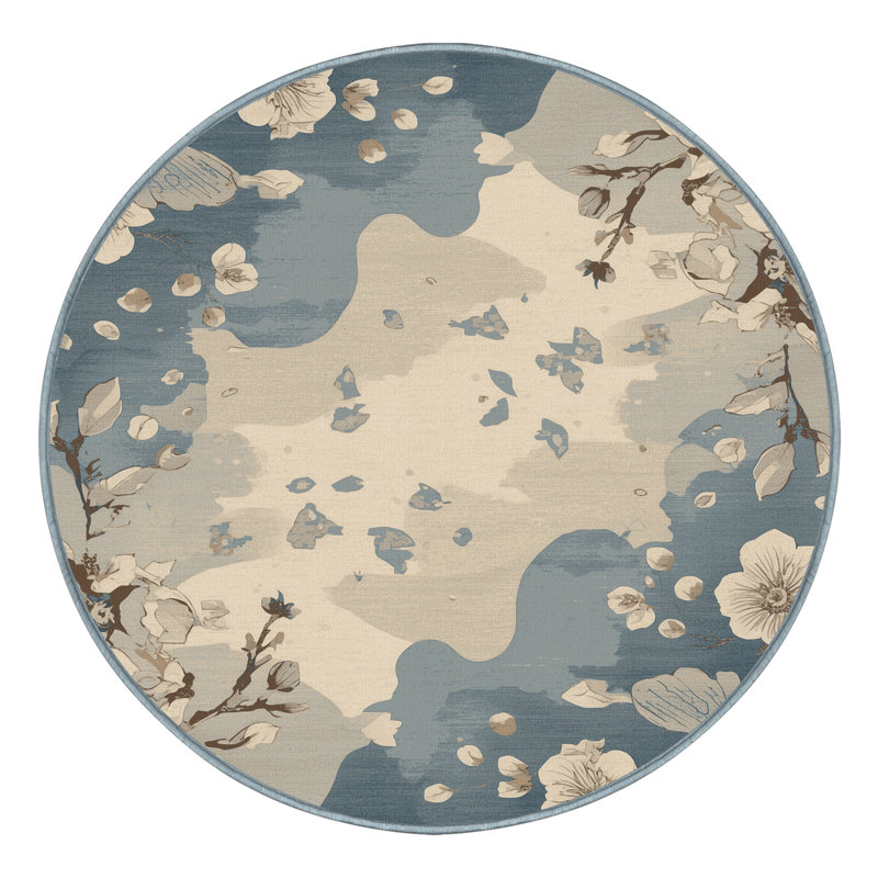 Tapis floral moelleux et doux à motif de cerisiers bleus Durso, 3' Round