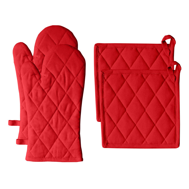 Ensemble de maniques 4 pièces Red Barrel Studio Bay Point Waffle, Rouge