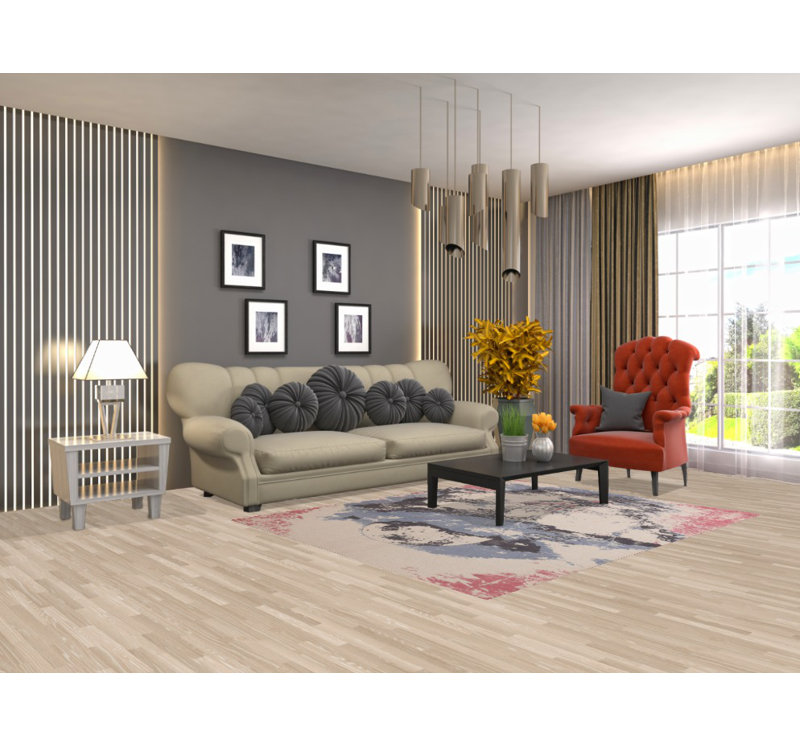 Nature Print Ivory Abstract Modern Rug 5x7