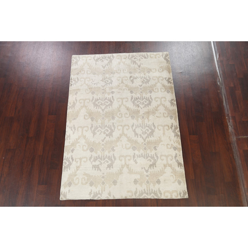Tapis ivoire noué à la main de conception unique 5 pi 3 po x 7 pi 6 po New Age