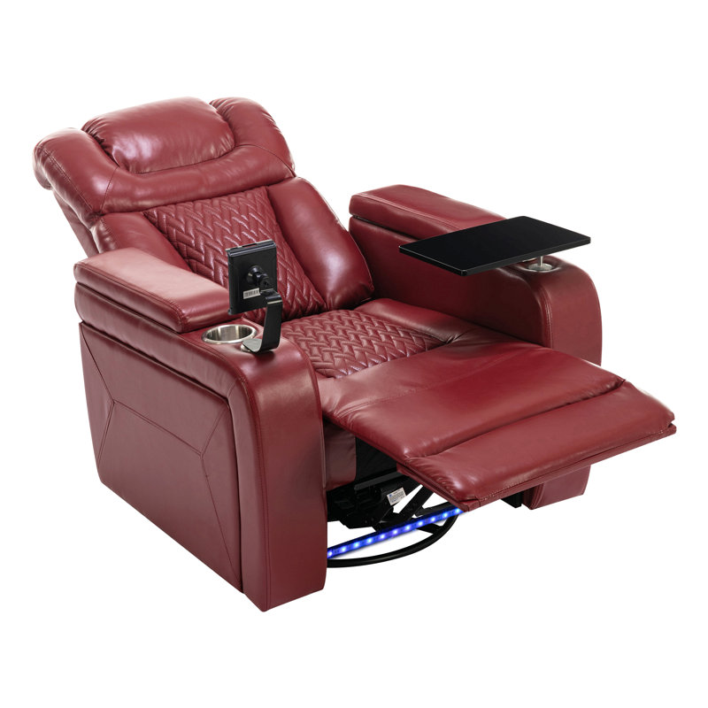 270 Degree Swivel Pu Leather Power Recliner Home Theater Recliner With Tray Table, Phone Holder,Cup Holder,Usb Port, Red