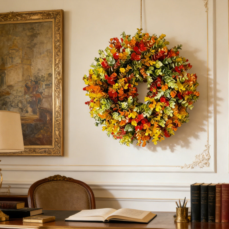 Superbe couronne d'eucalyptus artificiel aux teintes d'automne - porte d'entrée vibrante et décor décoratif pour la maison