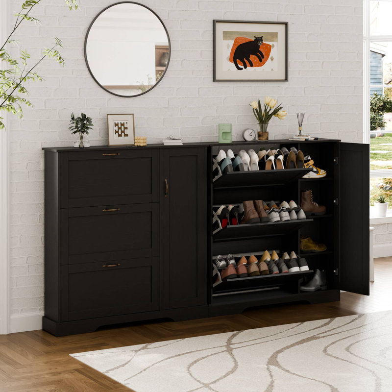 28 Pair Shoe Storage Cabinet with Adjustable Shelves, Flip Down Shoe Storage for Entryway, Hallway, Black