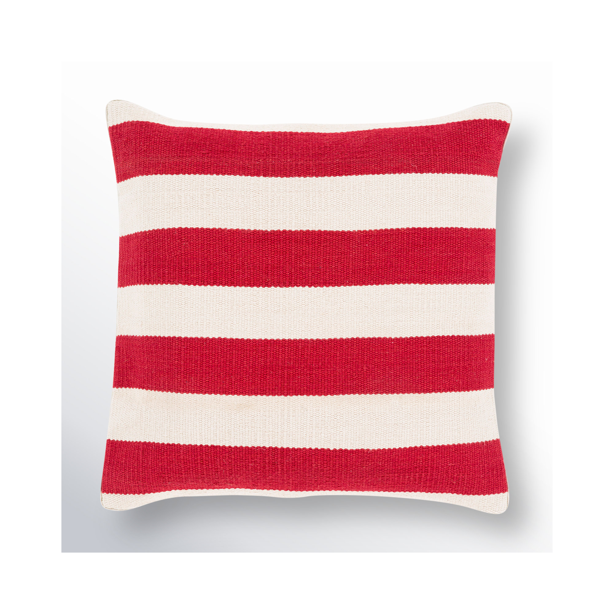 Brady Striped Cotton Throw Pillow, Red, Polyester, 22" x 22"