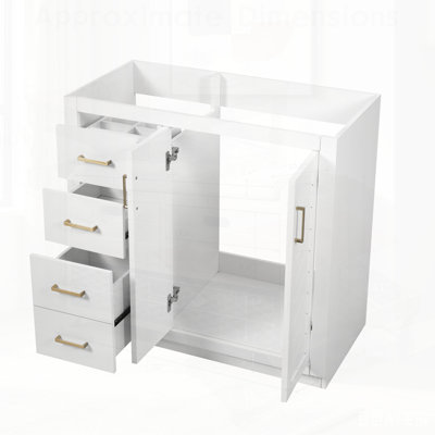 Ensemble de meuble-lavabo en bois massif avec 3 tiroirs et portes à fermeture douce, parfait pour les solutions de rangement élégantes